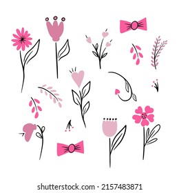 Valentine design elements with butterfly, candy, rose, flowers, leaves, cup, key, lock, gift feather and hearts Perfect for romantic decorations