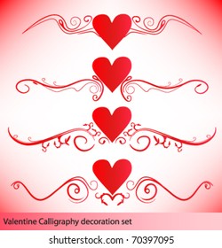 Valentine design elements, calligraphic decoration set with hearts