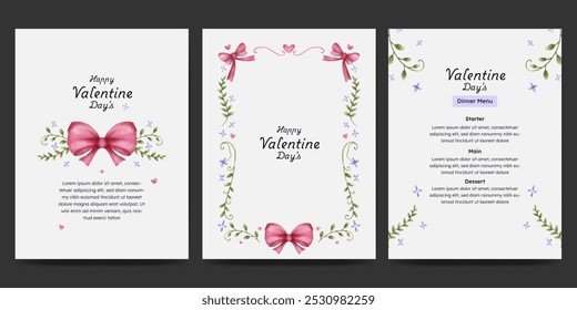 Valentine design with floral  ribbon bow and love element watercolor for card  invitation  banner.