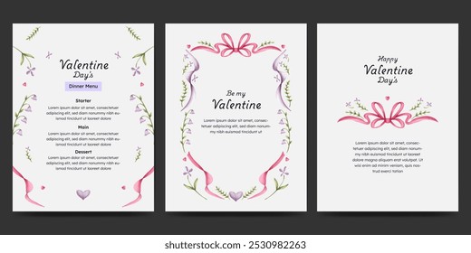 Desenho de namorados com arco de fita floral e aquarela de elemento de amor para cartão convite banner.