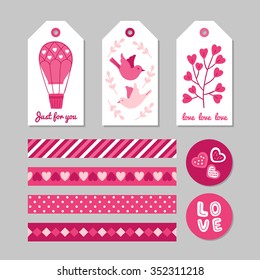 Valentine design set - Gift Tags, Stickers and Ribbons. Perfect for scrapbooking, creating collages, decorating wishes, albums, greeting cards, glass, candles, home accessories and more