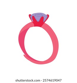 Valentine diamond ring, cute vector, flat vector illustration