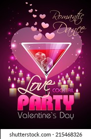 Valentine disco poster with hearts and cocktails