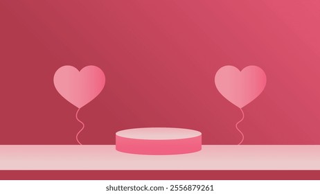 valentine display podium pedestal platform product stage minimal mockup background. valentine day scene geometric studio showcase stand abstract modern light show. shape realistic empty backdrop.