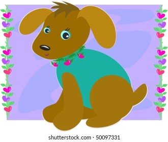 Valentine Dog with Hearts Vector