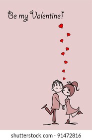 Valentine doodle boy and girl, background, card