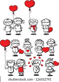 Valentine doodle boy and girl, vector