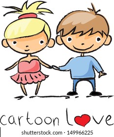 Valentine doodle boy and girl, vector 