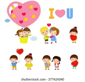Valentine doodle boy and girl, vector