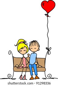 Valentine doodle boy and  girl, vector