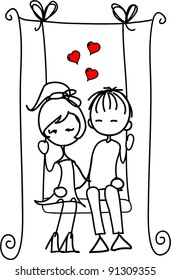 Valentine doodle boy and girl, vector