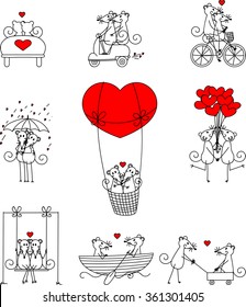 Valentine doodle couple of mice
