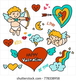 Valentine Doodle, Cupid holding arrow, Love Icon