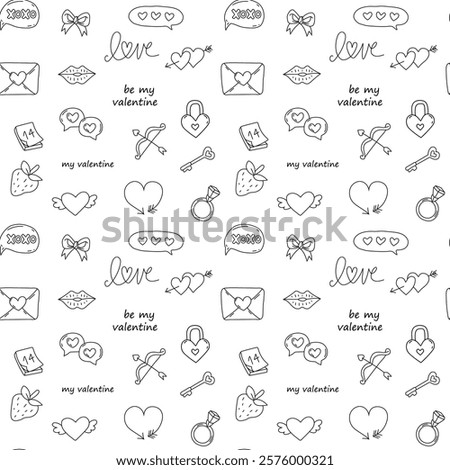 Valentine doodle elements. Cute love themed clipart for Valentine's Day