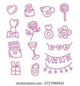 Juego de elementos dibujados a mano de Valentine Doodle