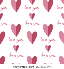 valentine with doodle lettering ,  i love you phrase, pink hearts , spring holiday