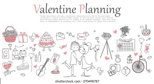 Valentine Doodle line design of web banner templates