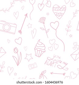 Valentine doodle pattern. Design of hand drawn elements for St. Valentine's day.