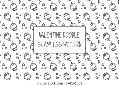 Valentine doodle pattern. Design of hand drawn elements for St. Valentine's day, wedding, proposal.