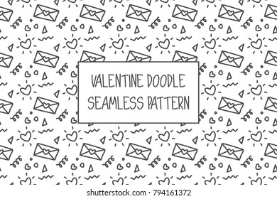 Valentine doodle pattern. Design of hand drawn elements for St. Valentine's day, wedding, proposal.