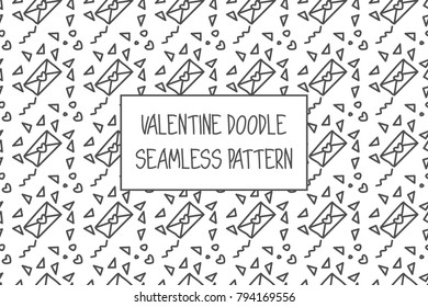 Valentine doodle pattern. Design of hand drawn elements for St. Valentine's day, wedding, proposal.