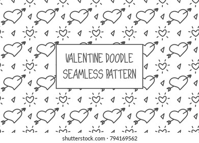 Valentine doodle pattern. Design of hand drawn elements for St. Valentine's day, wedding, proposal.