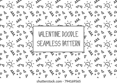 Valentine doodle pattern. Design of hand drawn elements for St. Valentine's day, wedding, proposal.