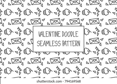 Valentine doodle pattern. Design of hand drawn elements for St. Valentine's day, wedding, proposal.