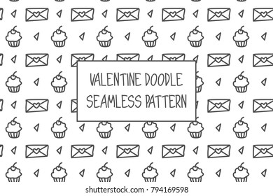 Valentine doodle pattern. Design of hand drawn elements for St. Valentine's day, wedding, proposal.
