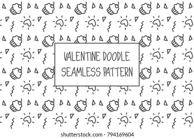 Valentine doodle pattern. Design of hand drawn elements for St. Valentine's day, wedding, proposal.