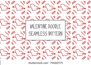 Valentine doodle pattern. Design of hand drawn elements for St. Valentine's day, wedding, proposal.