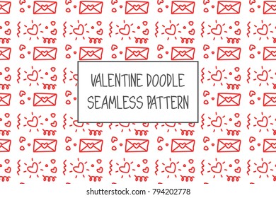 Valentine doodle pattern. Design of hand drawn elements for St. Valentine's day, wedding, proposal.