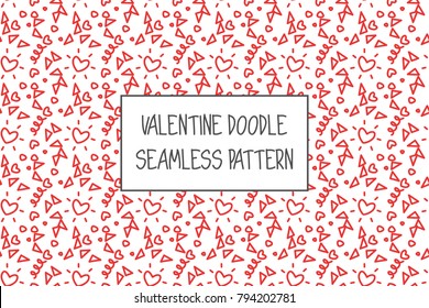 Valentine doodle pattern. Design of hand drawn elements for St. Valentine's day, wedding, proposal.