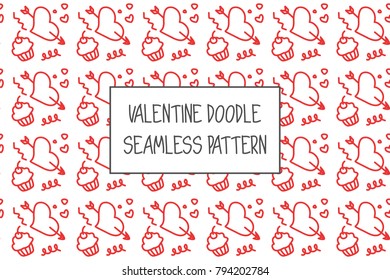 Valentine doodle pattern. Design of hand drawn elements for St. Valentine's day, wedding, proposal.