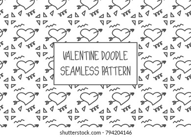 Valentine doodle pattern. Design of hand drawn elements for St. Valentine's day, wedding, proposal.