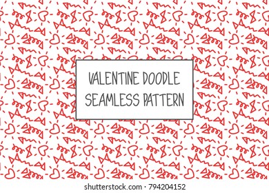 Valentine doodle pattern. Design of hand drawn elements for St. Valentine's day, wedding, proposal.