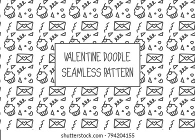 Valentine doodle pattern. Design of hand drawn elements for St. Valentine's day, wedding, proposal.