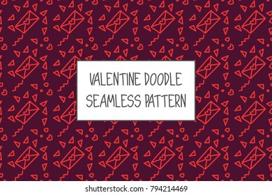 Valentine doodle pattern. Design of hand drawn elements for St. Valentine's day, wedding, proposal.