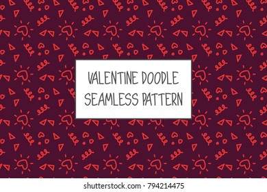 Valentine doodle pattern. Design of hand drawn elements for St. Valentine's day, wedding, proposal.