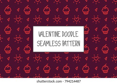 Valentine doodle pattern. Design of hand drawn elements for St. Valentine's day, wedding, proposal.