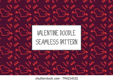 Valentine doodle pattern. Design of hand drawn elements for St. Valentine's day, wedding, proposal.