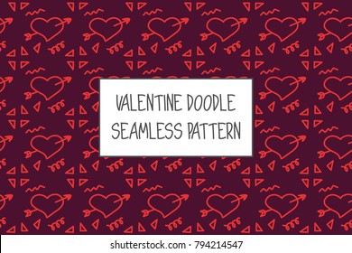 Valentine doodle pattern. Design of hand drawn elements for St. Valentine's day, wedding, proposal.