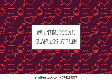 Valentine doodle pattern. Design of hand drawn elements for St. Valentine's day, wedding, proposal.