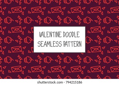 Valentine doodle pattern. Design of hand drawn elements for St. Valentine's day, wedding, proposal.