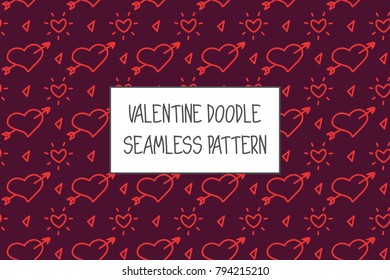 Valentine doodle pattern. Design of hand drawn elements for St. Valentine's day, wedding, proposal.