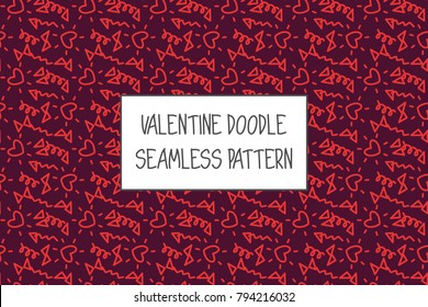 Valentine doodle pattern. Design of hand drawn elements for St. Valentine's day, wedding, proposal.