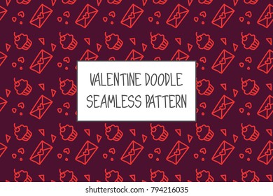 Valentine doodle pattern. Design of hand drawn elements for St. Valentine's day, wedding, proposal.