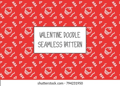 Valentine doodle pattern. Design of hand drawn elements for St. Valentine's day, wedding, proposal.