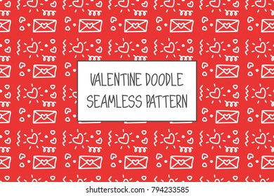 Valentine doodle pattern. Design of hand drawn elements for St. Valentine's day, wedding, proposal.
