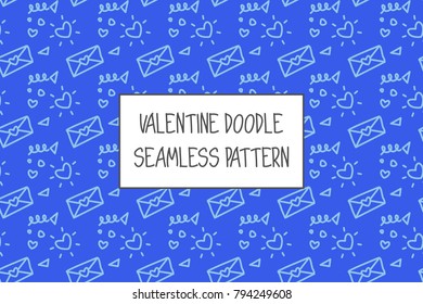 Valentine doodle pattern. Design of hand drawn elements for St. Valentine's day, wedding, proposal.